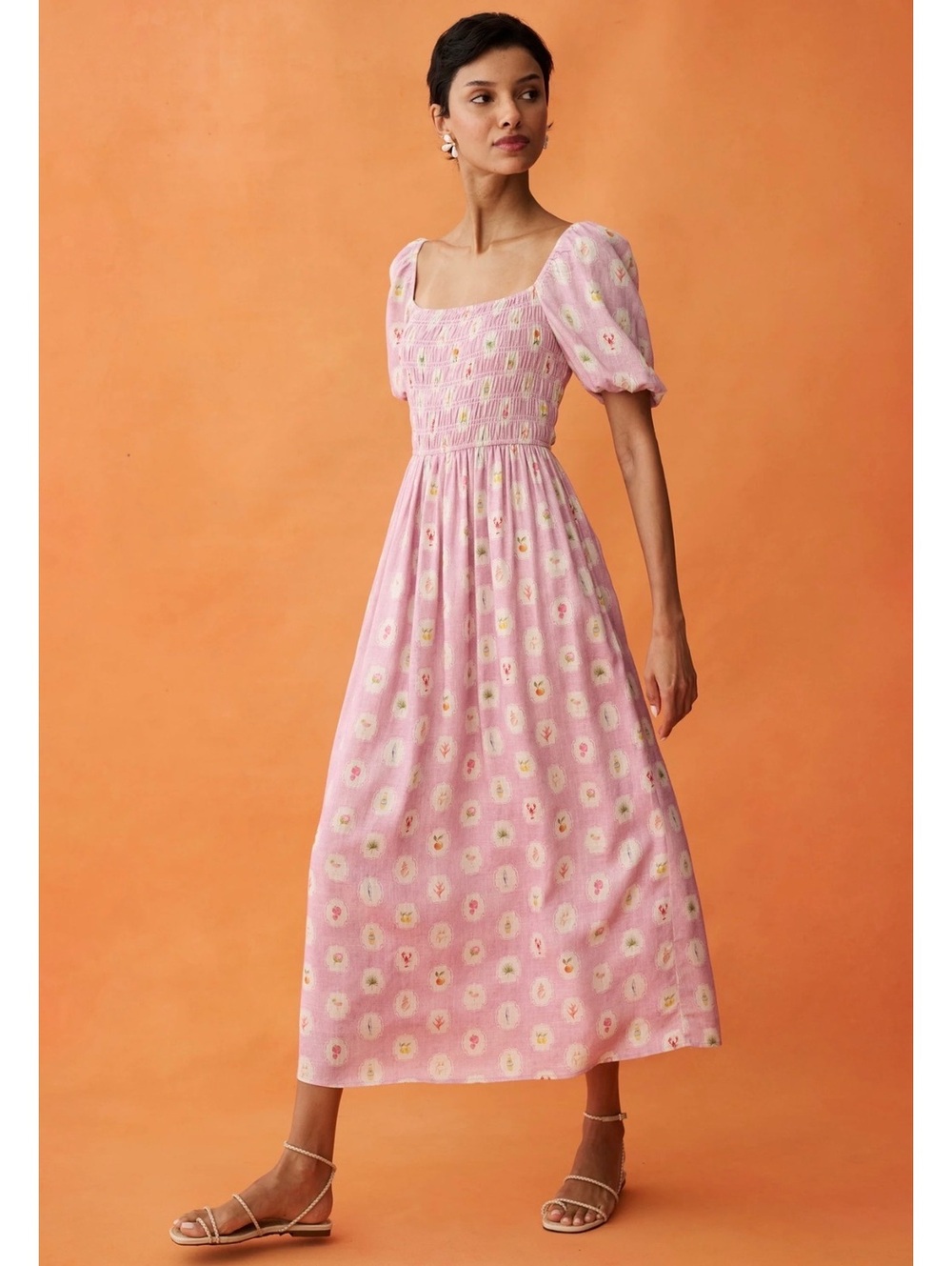 NWT Anaya By Few Moda Marcey Puff Sleeves Maxi Dress Pink Sands Size Small